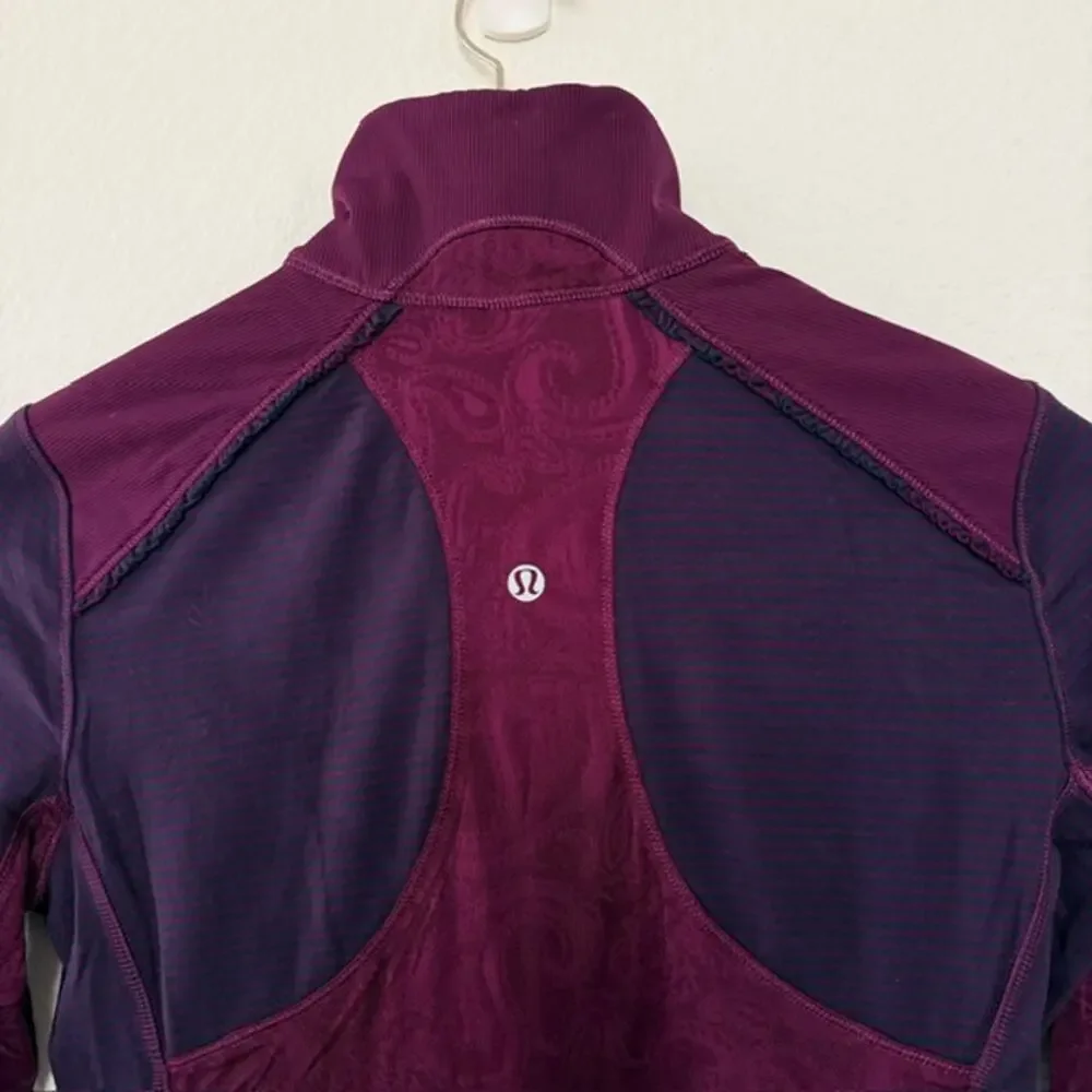 Lululemon Star Runner Pullover Hyper Stripe Plum/Plum Women 10 Half Zip Stretch